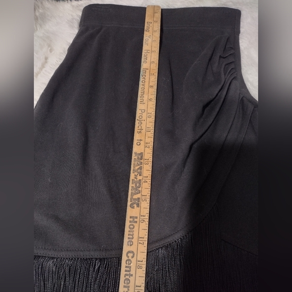 VINTAGE Black Fringe Skirt 90 S_Contempo Casuals SZ Large Stretch/ See Pics Rare - Picture 10 of 14
